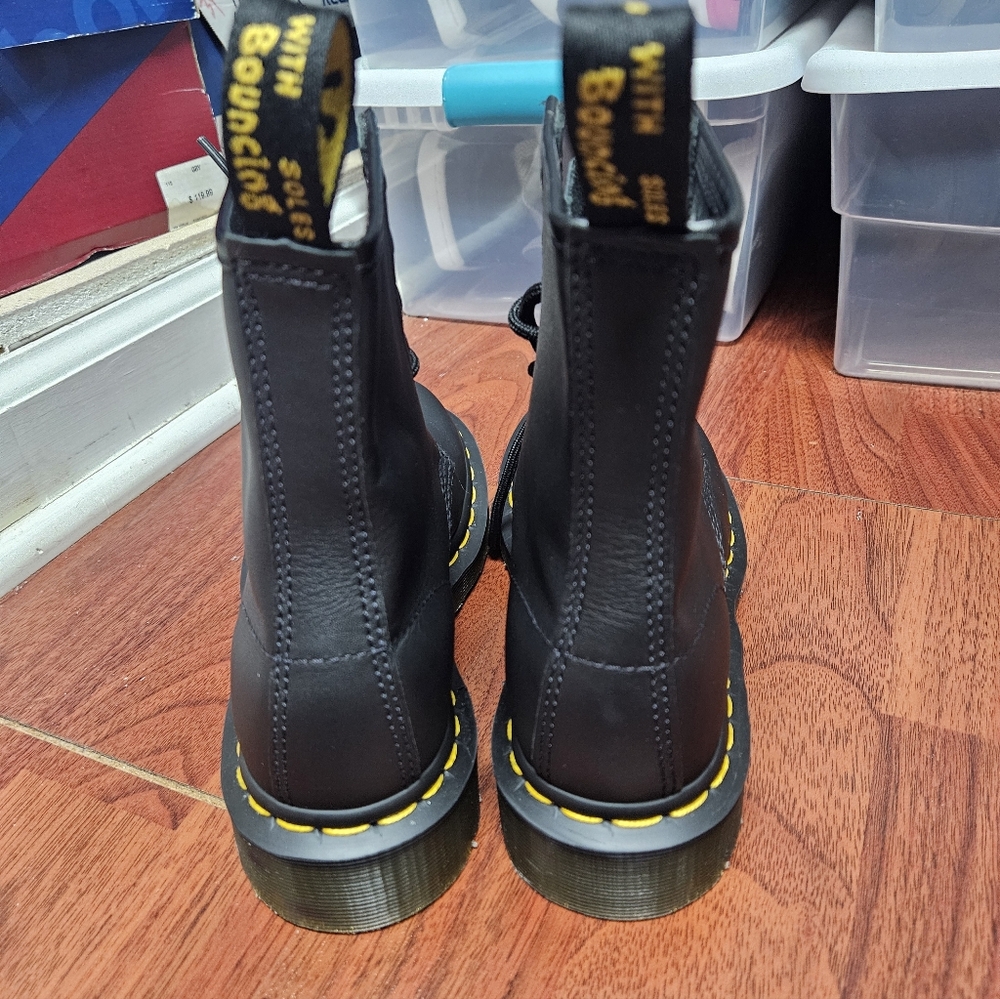 Dr. Martens Womens Black Boots with Yellow Stitching - Picture 3 of 5